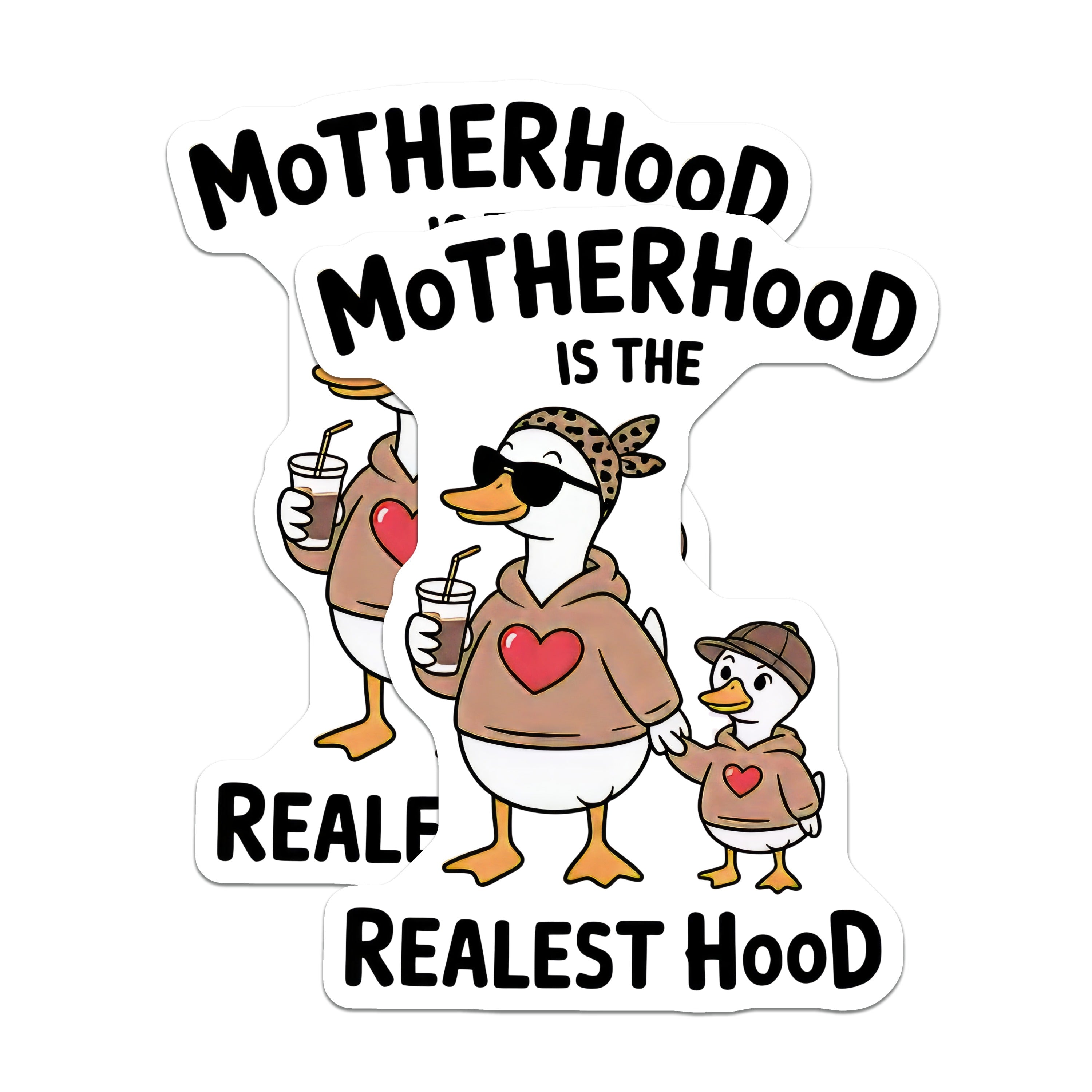 (2 Pack) Motherhood Realest Hood Magnets - Funny Mom Life Decor - Mama Duck Cartoon Art - 5 Inches On Longest Side - Thick Durable Magnet - Made in USA - MAG38268
