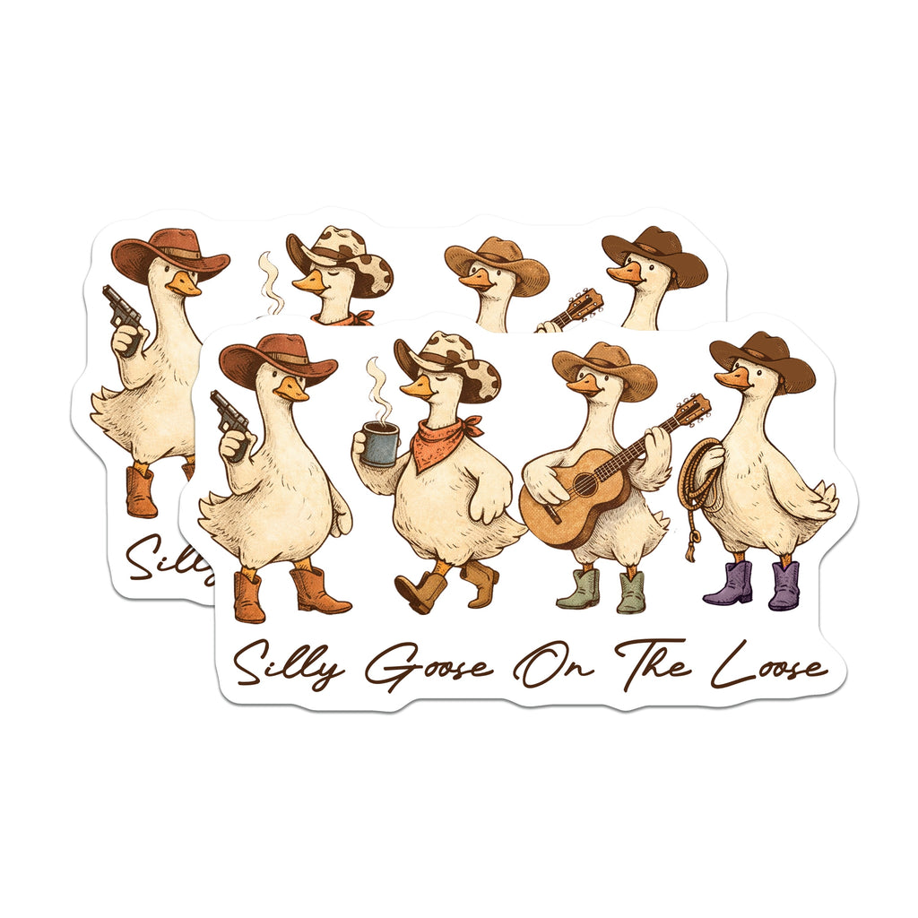 (2 Pack) Silly Goose On The Loose Magnets - Cowboy Geese Decor - Funny Farm Animal Western Kitchen Fridge - 5 Inches On Longest Side - Thick Durable Magnet - Made in USA - MAG39254
