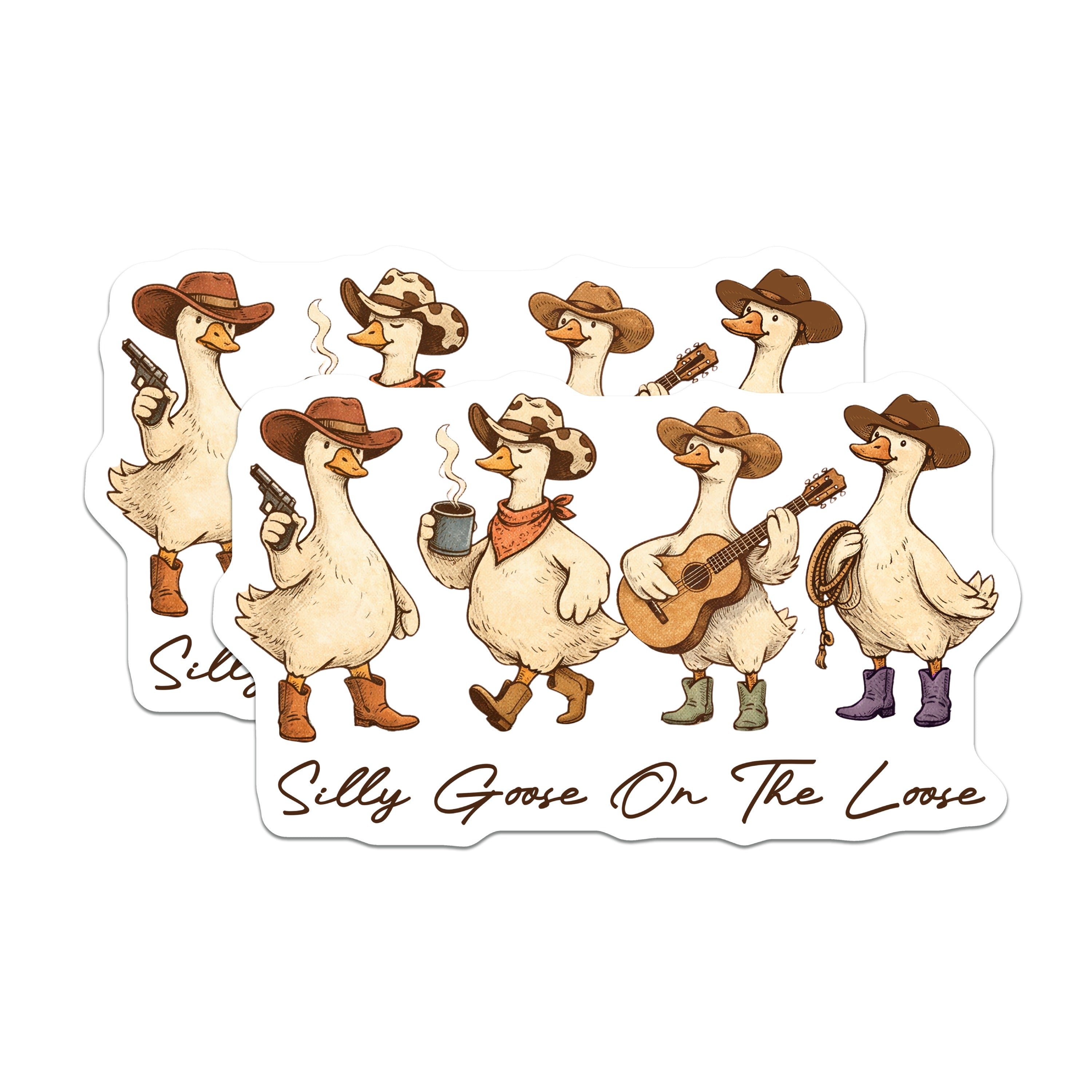 (2 Pack) Silly Goose On The Loose Magnets - Cowboy Geese Decor - Funny Farm Animal Western Kitchen Fridge - 5 Inches On Longest Side - Thick Durable Magnet - Made in USA - MAG39254