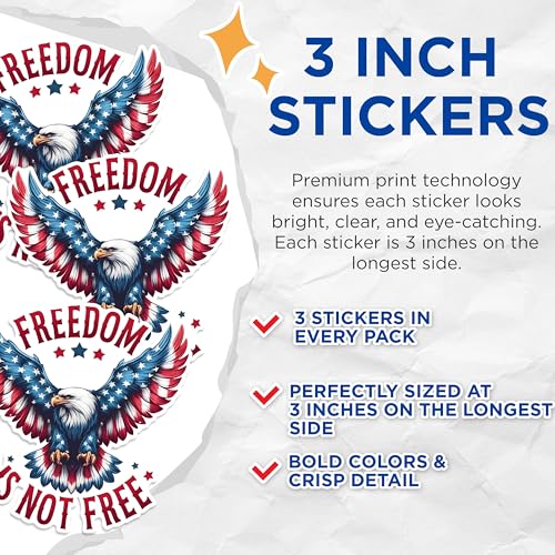 (3 Pack) Freedom Eagle Decals - Patriotic Stickers - Laptop Decal - 3 Inches On Longest Side - Easy Peel & Apply - Made in USA - 3MCS1528