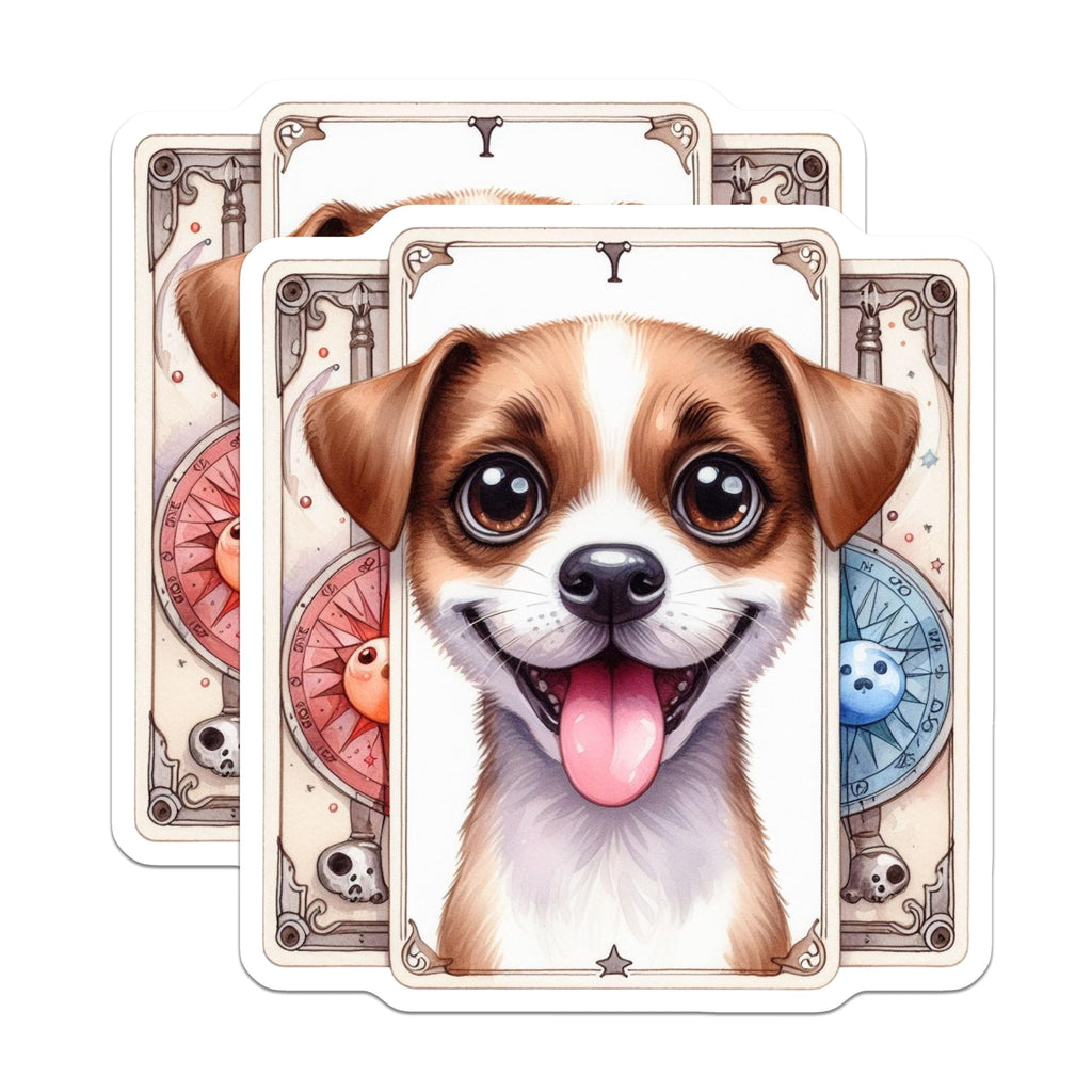 (2 Pack) Cute Puppy Magnets - Tarot Card Dog Art - Whimsical Smiling Canine Refrigerator Decor - Aesthetic Pet Lover - 5 Inches On Longest Side - Thick Durable Magnet - Made in USA - MAG22484