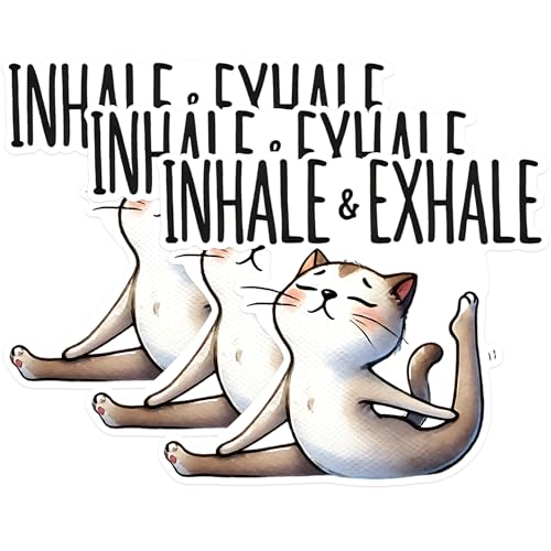 (3 Pack) Yoga Cat Decals - Inhale Exhale Stickers - Funny Laptop Decals - 3 Inches On Longest Side - Easy Peel & Apply - Made in USA - 3MCS1284