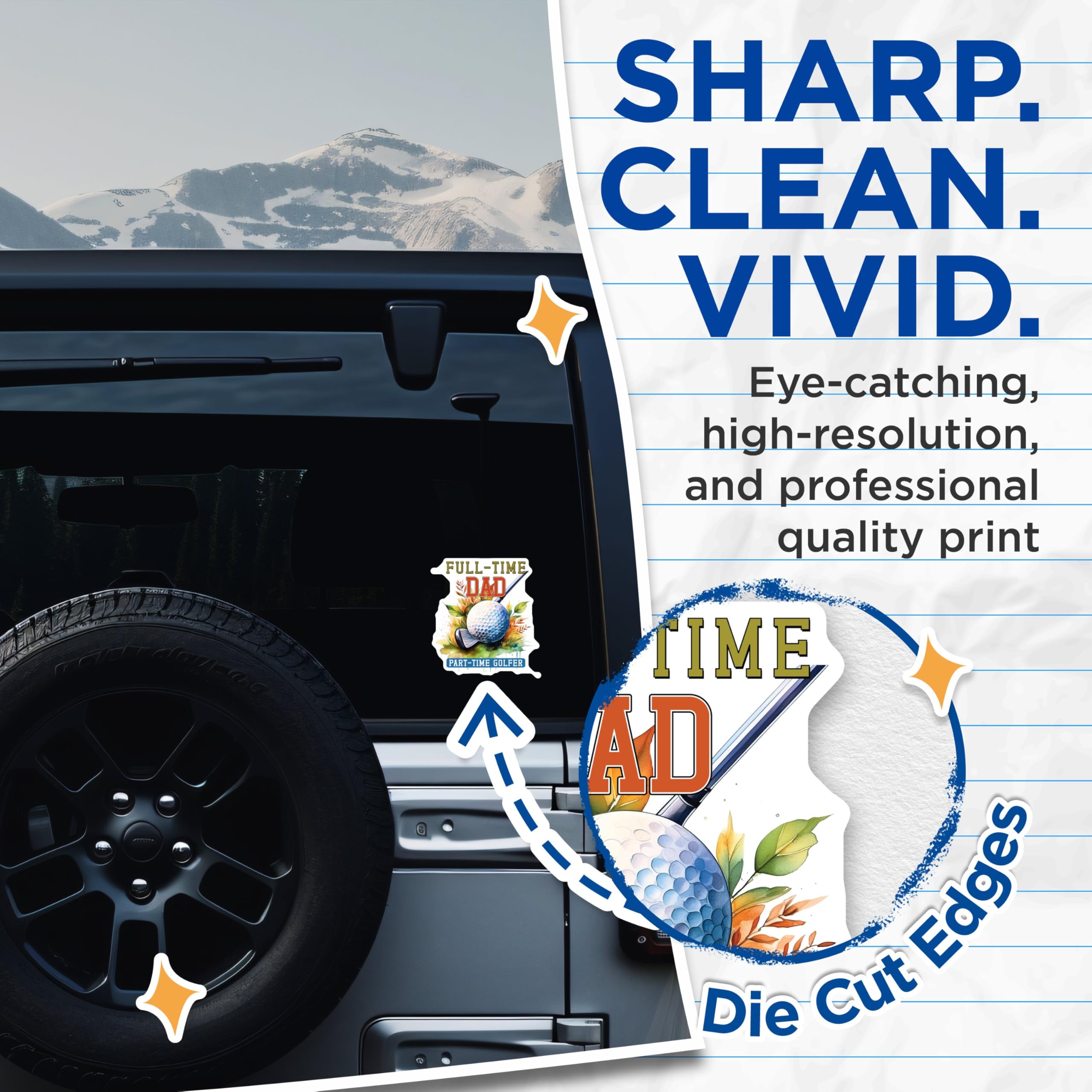 (2 Pack) Full-Time Dad Stickers - Part-Time Golfer Decals - Golf Enthusiast Vinyl Stickers - 5" On Longest Side - Sticks to Smooth Flat Surfaces - Made in USA - BMCS4005