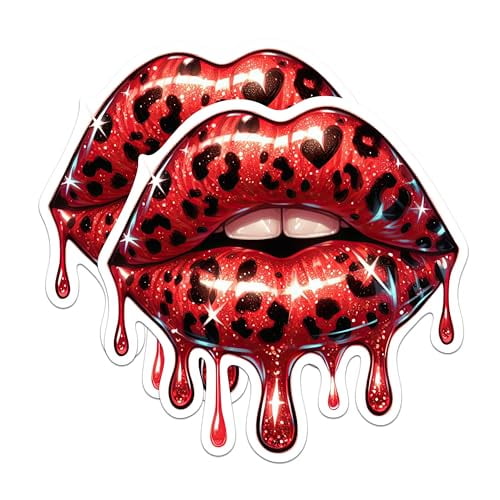 (2 Pack) Red Cheetah Print Dripping Juicy Lips Magnets - 5" On Longest Side - Premium Magnet - for Cars, Refrigerators, Toolboxes, Lockers - Made in USA - MAG1696