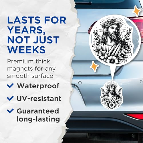 (2 Pack) Spiritual Savior Magnets - Christ Portrait - Inspirational Christian Decor - 5" On Longest Side - for Cars, Fridges, Toolboxes - Made in USA - MAG7319