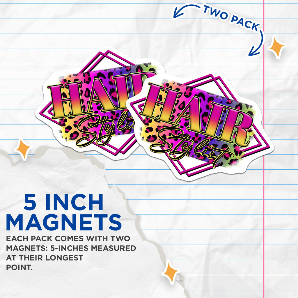 (2 Pack) Hair Stylist Magnets - Y2K Leopard Print Design - Salon Decor Accessory - Hairdresser Item - 5 Inches On Longest Side - Thick Durable Magnet - Made in USA - MAG39366