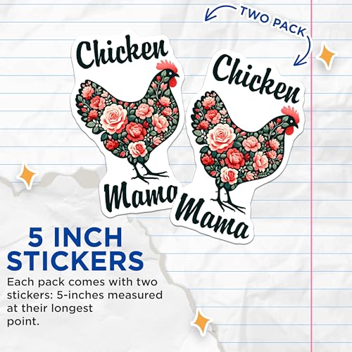 (2 Pack) Chicken Mama Stickers - Floral Chicken Lover - Farm Animal Art - 5" On Longest Side - Sticks to Smooth Flat Surfaces - Made in USA - BMCS9660