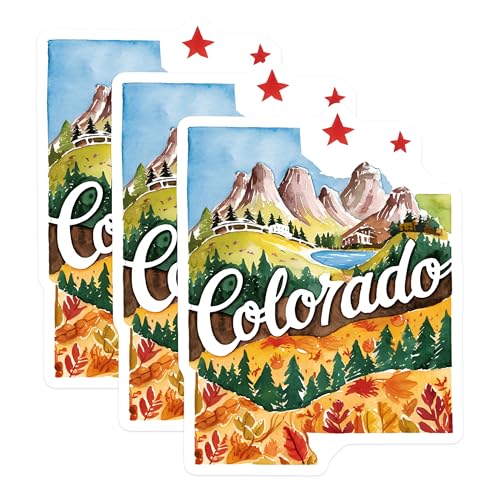 (3 Pack) Colorado Decals - Watercolor Landscape Decal - State Pride Stickers- 3 Inches On Longest Side - Easy Peel & Apply - Made in USA - 3MCS5039