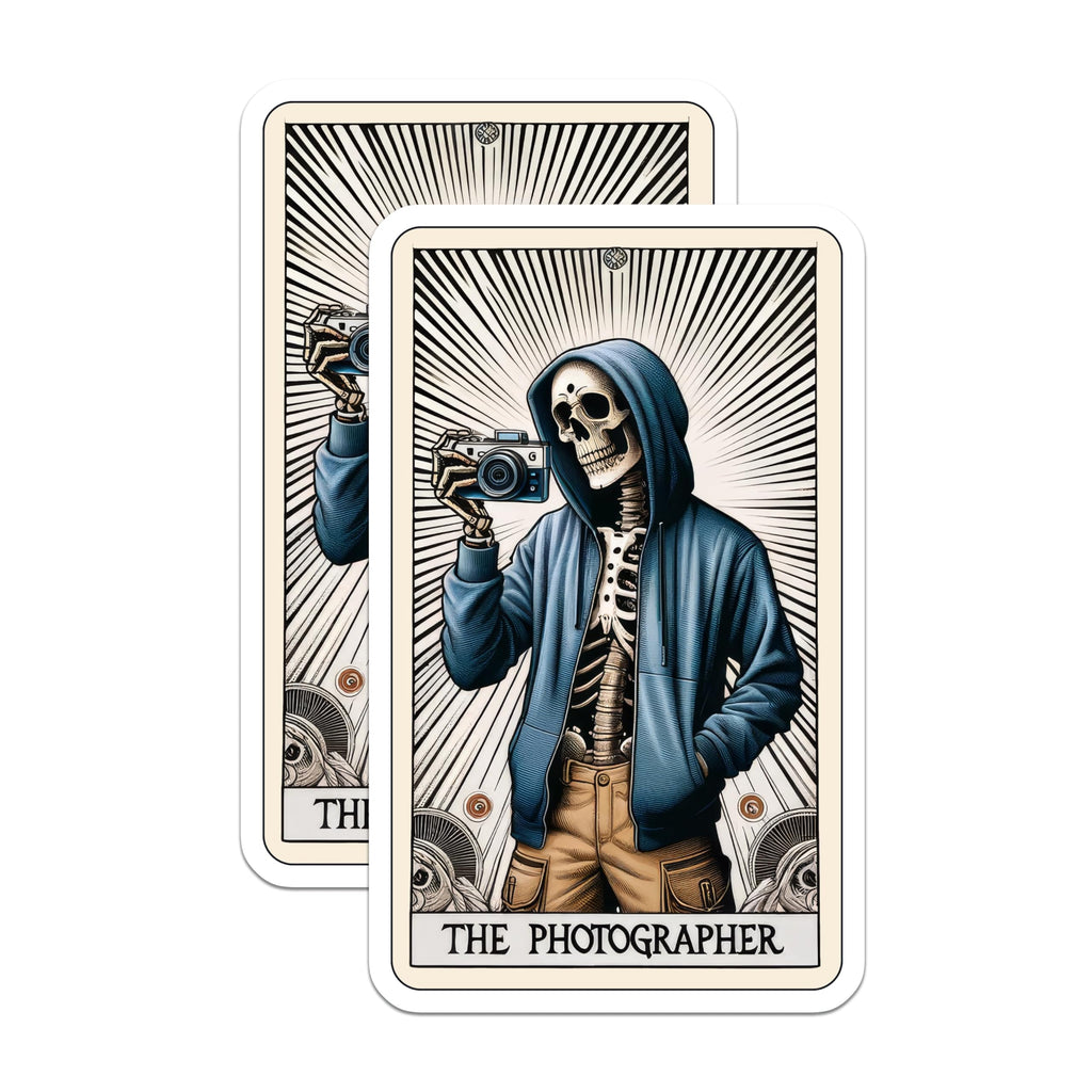 (2 Pack) Skeleton Photographer Magnets - Unique Tarot Card Aesthetic - Artistic Camera Lover Decor - 5 Inches On Longest Side - Thick Durable Magnet - Made in USA - MAG22554