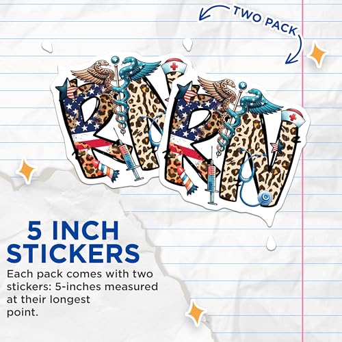 (2 Pack) RN Nurse Stickers - Nursing Decor - Medical Staff Decal - 5" On Longest Side - Sticks to Smooth Flat Surfaces - Made in USA - BMCS8476