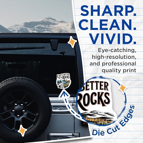 (2 Pack) Life's Better on The Rocks Stickers - Adventure Sticker - Outdoors Sticker - 5" On Longest Side - Sticks to Smooth Flat Surfaces - Made in USA - BMCS5804