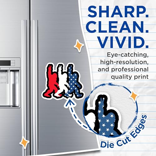 (2 Packs) Sasquatch Red White and Blue Magnets - Bigfoot American Colors USA Pride Magnets - 5 Inches On Longest Side - Premium Magnet - for Fridges, Toolboxes, Cars - Made in USA - MAG2350