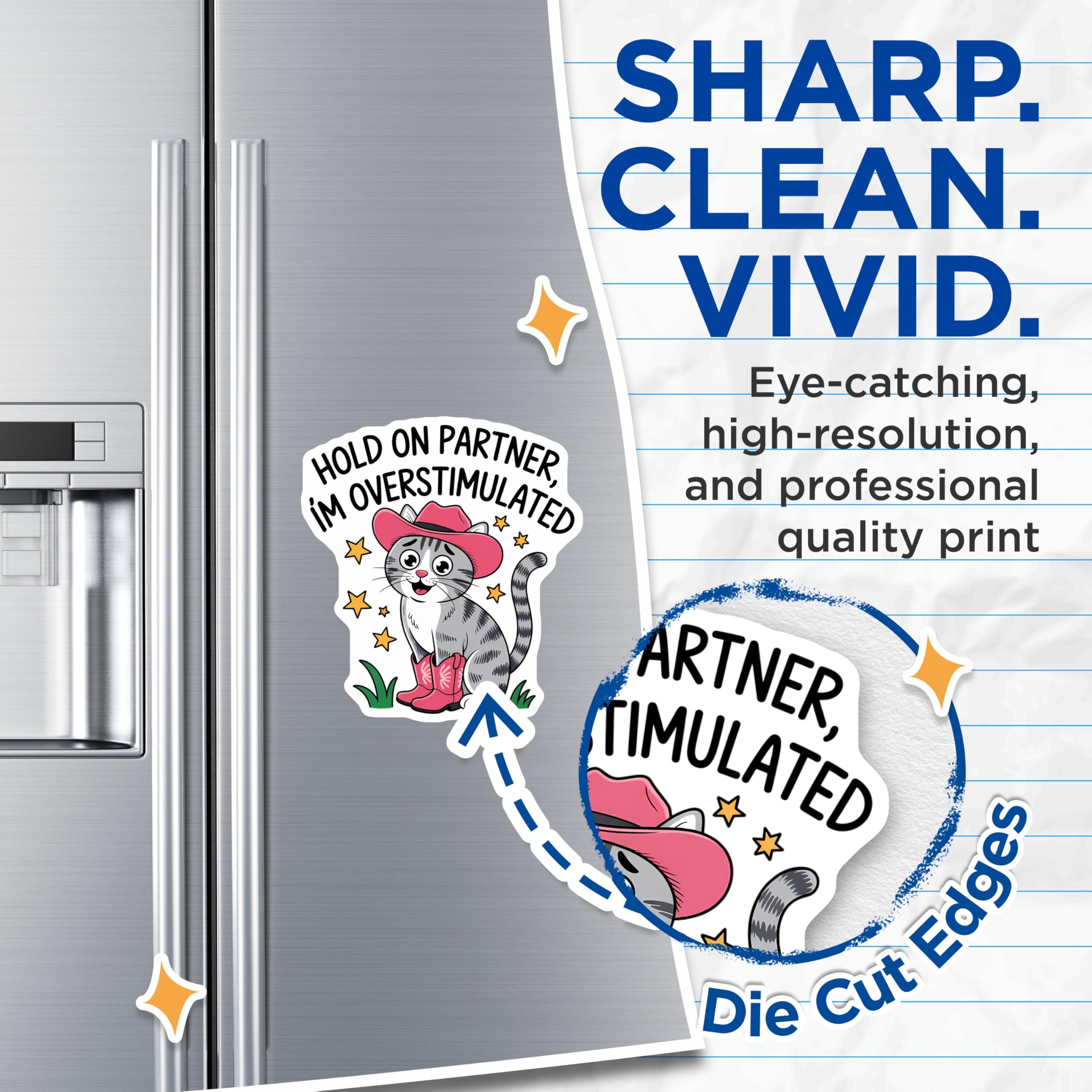 (2 Pack) Funny Overstimulated Cat Magnets - Western Kitty Humor - Neurodivergent Statement Magnet for Refrigerator - 5 Inches On Longest Side - Thick Durable Magnet - Made in USA - MAG20322