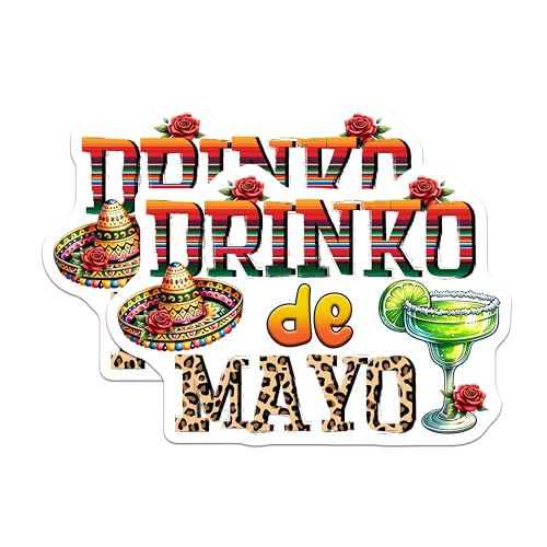 (2 Pack) Drinko de Mayo Magnets - Fiesta Kitchen Decor - 5" On Longest Side - for Cars, Fridges, Toolboxes - Made in USA - MAG8230