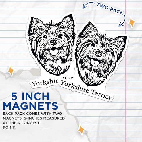(2 Pack) Yorkshire Terrier Magnets - Dog Lover - Cute Dog Breed Art - 5" On Longest Side - for Cars, Fridges, Toolboxes - Made in USA - MAG4022