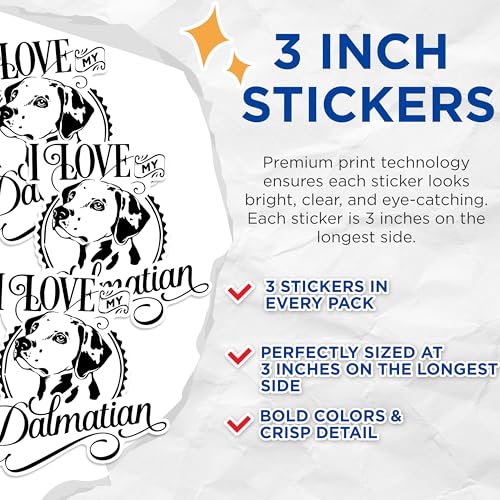 (3 Pack) Dalmatian Decals - I Love My Dog Decal - Laptop Dalmatian Decal - 3 Inches On Longest Side - Easy Peel & Apply - Made in USA - 3MCS1755
