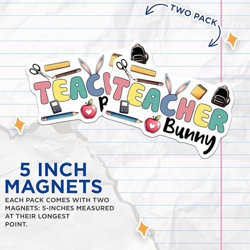 (2 Pack) Teacher Bunny Magnets - Classroom Decor - 5" On Longest Side - for Cars, Fridges, Toolboxes - Made in USA - MAG8150
