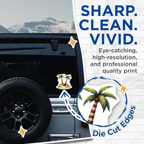 (2 Pack) Tropical Island Stickers - Pirate Treasure Chest - Palm Trees Stickers - 5" On Longest Side - Sticks to Smooth Flat Surfaces - Made in USA - BMCS6797