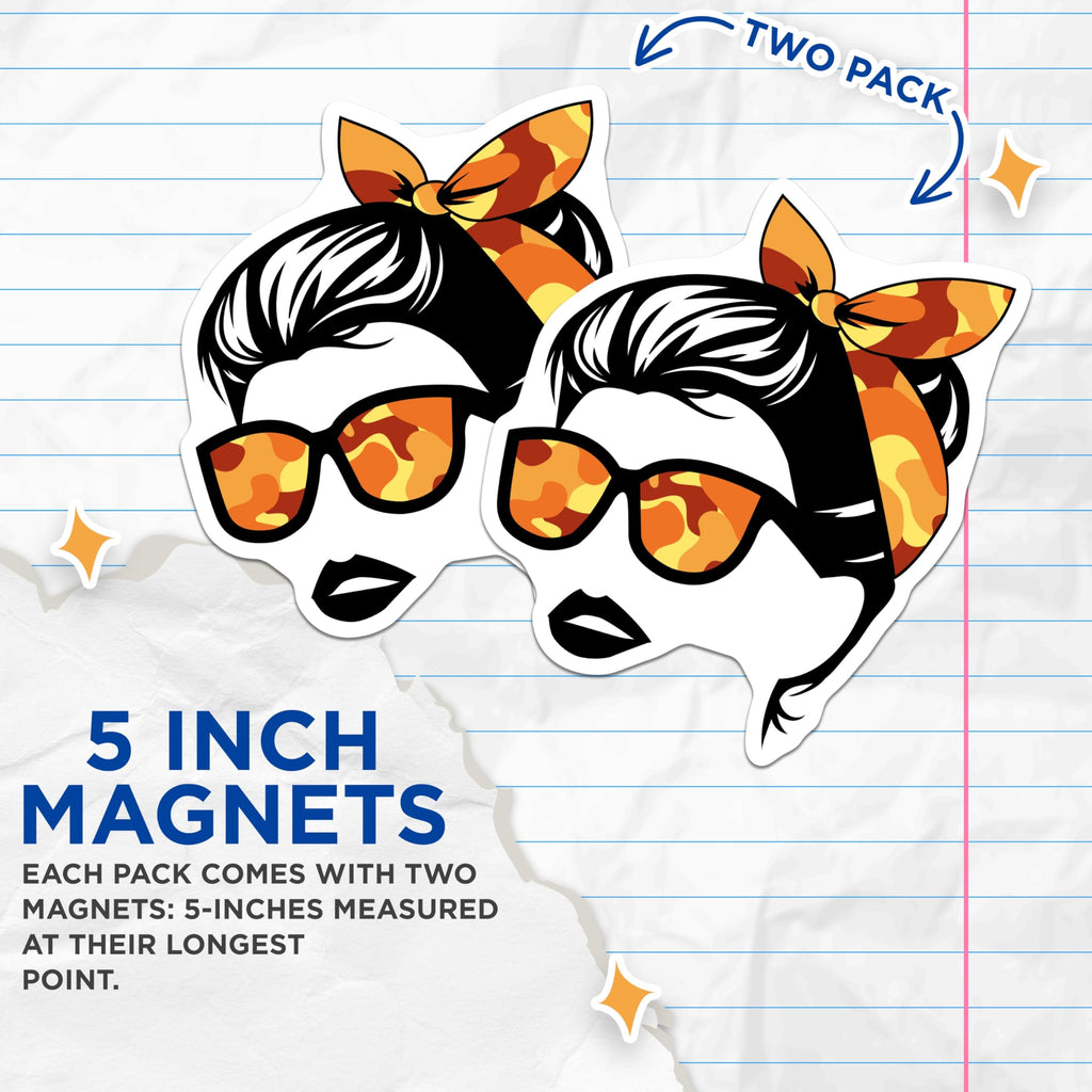 (2 Pack) Camouflage Pin Up Girl Magnets - Retro Rockabilly Style Woman Headscarf Design - Trendy Sunglasses Statement Decor - 5 Inches On Longest Side - Thick Durable Magnet - Made in USA - MAG19076