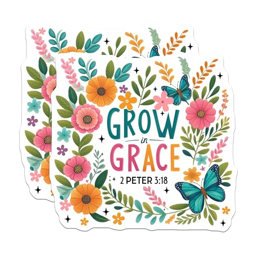 (2 Pack) Grow in Grace Design Magnet - Floral Butterfly Decor - Christian Faith Kitchen Decoration - 5" On Longest Side - Sticks to Smooth Flat Surfaces - Made in USA - MAG10077