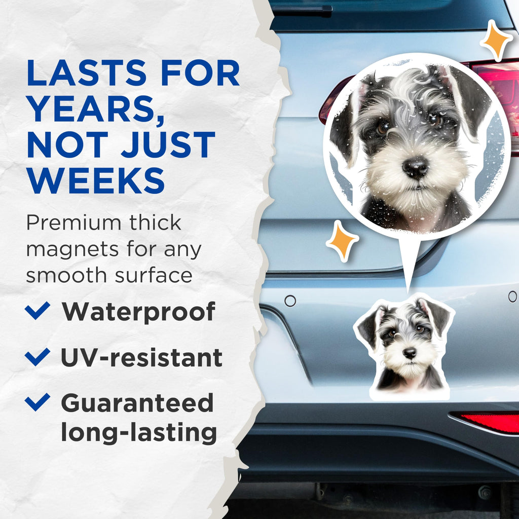 (2 Pack) Schnauzer Magnets - Puppy Dog Magnets - Pet Lover Refrigerator Decor - 5 Inches On Longest Side - Thick Durable Magnet - Made in USA - MAG25159