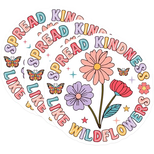 (3 Pack) Spread Kindness Like Wildflowers Decals - Floral Laptop Stickers - Positive Quote Sticker - 3 Inches On Longest Side - Easy Peel & Apply - Made in USA - 3MCS7880