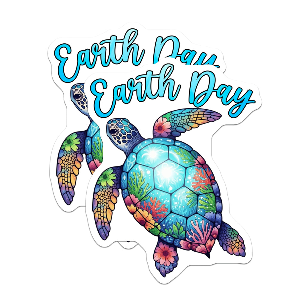 (2 Pack) Earth Day Turtle Magnets - Colorful Sea Turtle - Ocean Life Awareness - Environmental Decor - Aquatic Reptile Art - 5 Inches On Longest Side - Thick Durable Magnet - Made in USA - MAG21840