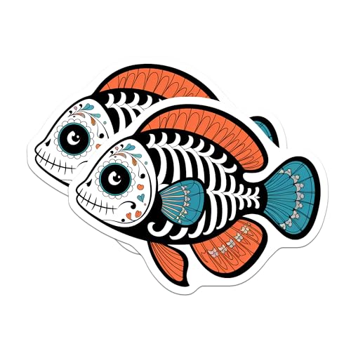 (2 Pack) Day of The Dead Fish Magnet - Halloween Decor - 5" On Longest Side - Sticks to Smooth Flat Surfaces - Made in USA - MAG9463