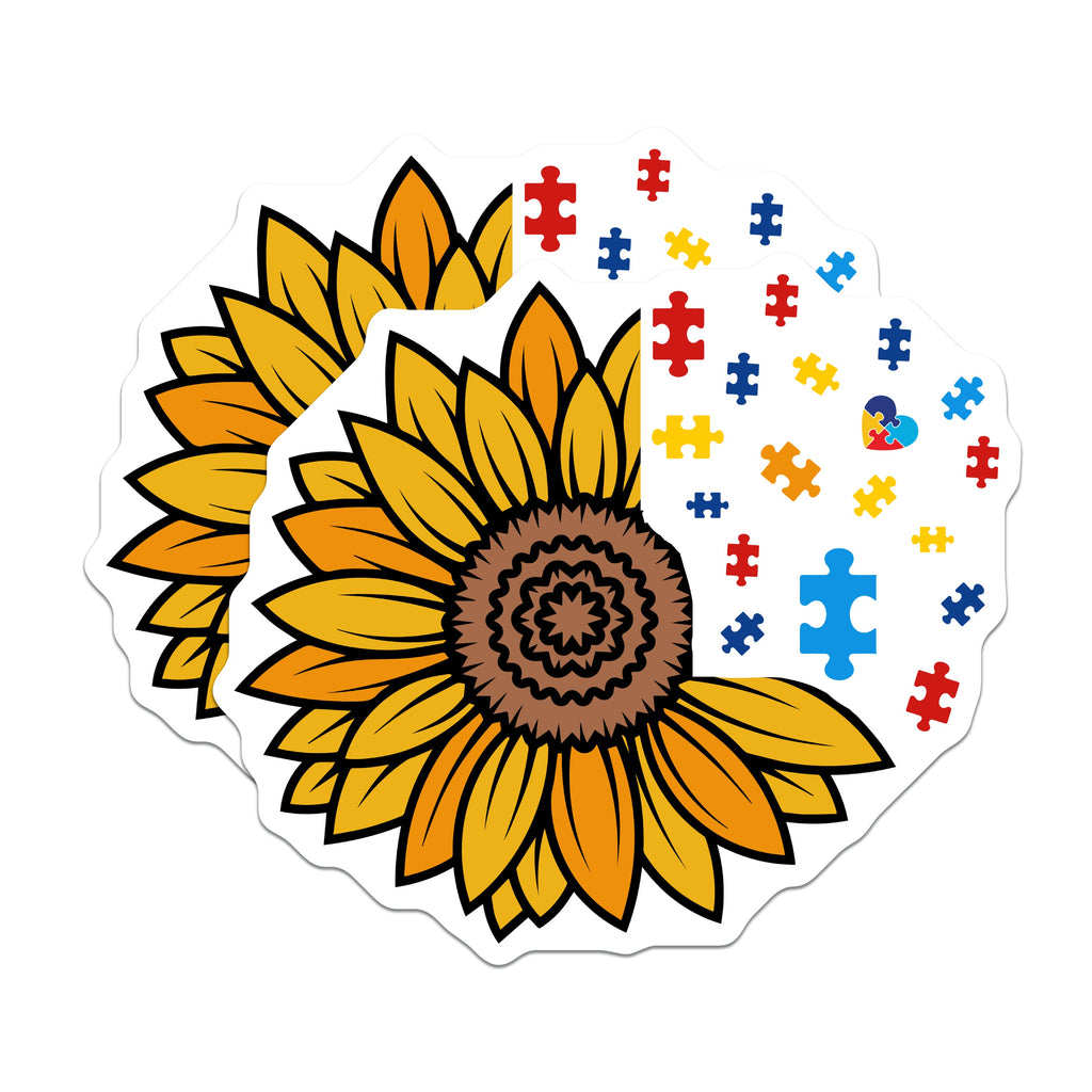 (2 Pack) Autism Awareness Sunflower Magnets - Puzzle Piece Neurodiversity Support - Special Ed Advocate Decor - 5 Inches On Longest Side - Thick Durable Magnet - Made in USA - MAG38977