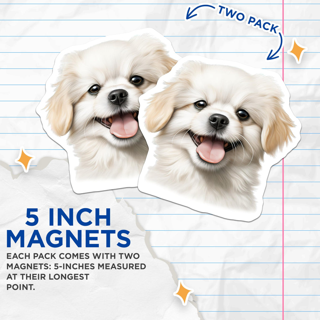 (2 Pack) Cute Fluffy Dog Magnets - Happy Puppy Animal Lover - Pet Parent Refrigerator Locker Accessory - 5 Inches On Longest Side - Thick Durable Magnet - Made in USA - MAG26991