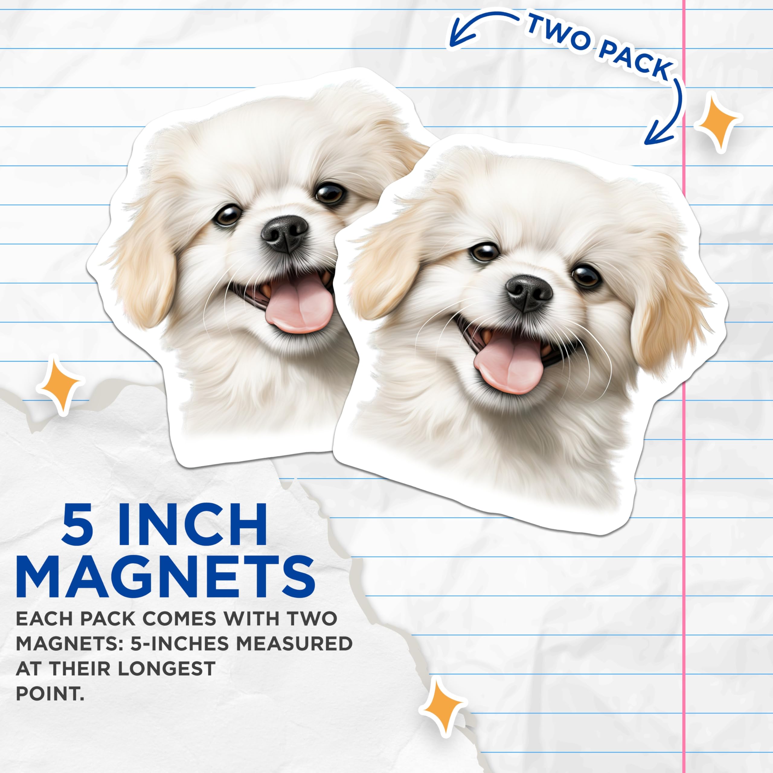 (2 Pack) Cute Fluffy Dog Magnets - Happy Puppy Animal Lover - Pet Parent Refrigerator Locker Accessory - 5 Inches On Longest Side - Thick Durable Magnet - Made in USA - MAG26991