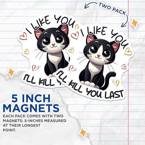 (2 Pack) I Like You I'll Kill You Last Magnets - Funny Cat Quote - Cute Kitty Decor - 5" On Longest Side - for Cars, Fridges, Toolboxes - Made in USA - MAG7352