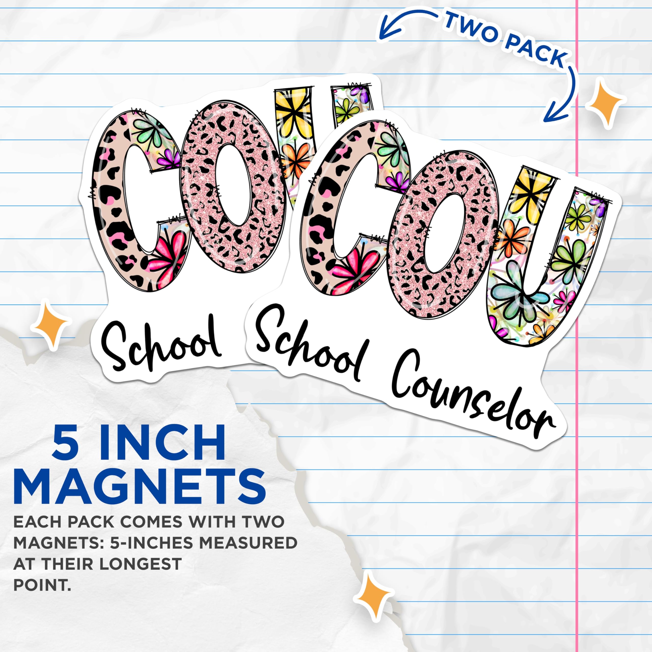 (2 Pack) School Counselor Magnets - Floral Leopard Print - Counselor Appreciation - 5" On Longest Side - Premium Magnet - for Cars, Refrigerators, Toolboxes, Lockers - Made in USA - MAG16349