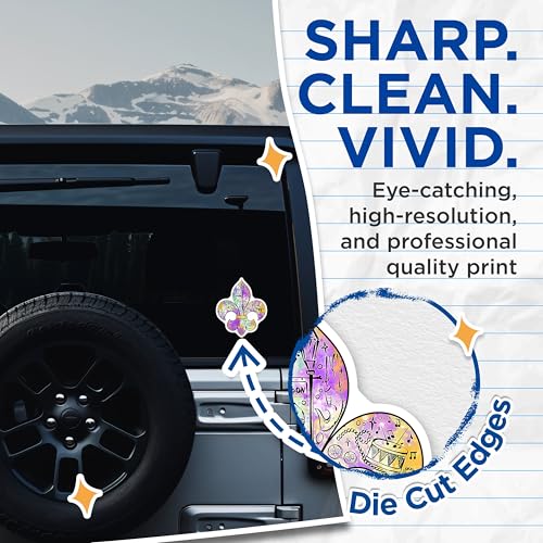 (2 Pack) New Orleans Culture Stickers - Fleur de Lis Stickers - Colorful Mardi Gras Stickers - 5" On Longest Side - Sticks to Smooth Flat Surfaces - Made in USA - BMCS3995