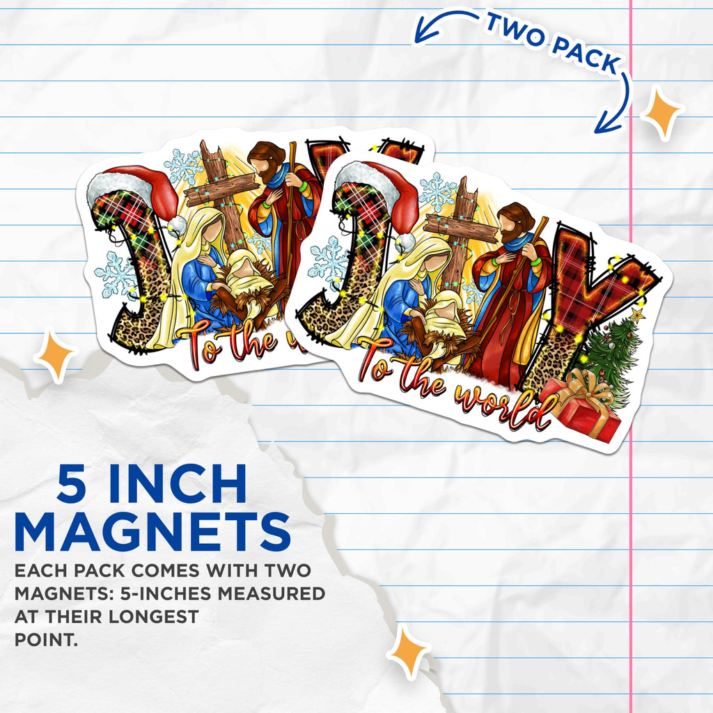 (2 Pack) Nativity Scene Magnets - Joy to The World Christmas Decor - Christian Faith Holiday Farmhouse - 5 Inches On Longest Side - Thick Durable Magnet - Made in USA - MAG26407