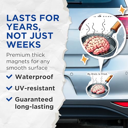 (2 Pack) My Brain is Fried Magnets - Humorous Kitchen Decor - 5" On Longest Side - for Cars, Fridges, Toolboxes - Made in USA - MAG7600