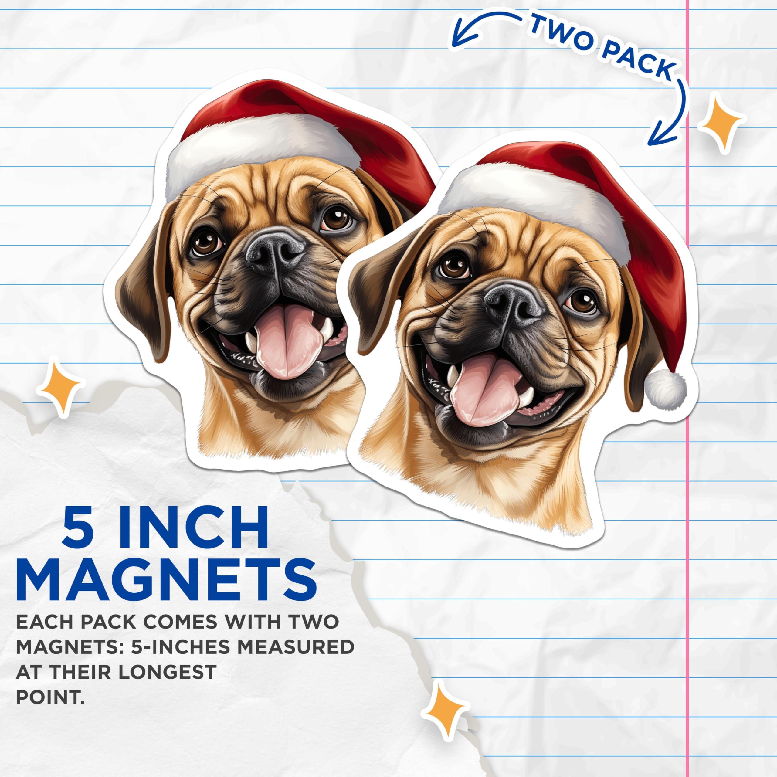(2 Pack) Cute Santa Dog Magnets - Christmas Pet Fridge Decor - Happy Animal Holiday Decor - 5 Inches On Longest Side - Thick Durable Magnet - Made in USA - MAG30772