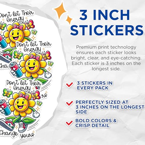 (3 Pack) Energy Decals - Positive Vibes Sticker - Laptop Water Bottle Decals - 3 Inches On Longest Side - Easy Peel & Apply - Made in USA - 3MCS1688