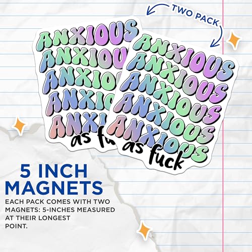 (2 Pack) Anxious AF Magnets - Stress Relief - 5" On Longest Side - for Cars, Fridges, Toolboxes - Made in USA - MAG7678