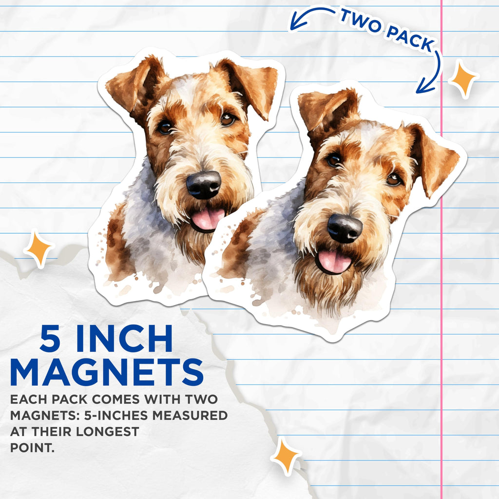 (2 Pack) Wire Fox Terrier Magnets - Watercolor Dog Art - Pet Lover Refrigerator Magnets - 5 Inches On Longest Side - Thick Durable Magnet - Made in USA - MAG29291
