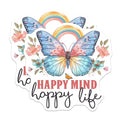 (2 Pack) Happy Mind Happy Life Stickers - Motivational Butterfly Stickers - Inspirational Floral Stickers - 5" On Longest Side - Sticks to Smooth Flat Surfaces - Made in USA - BMCS4329