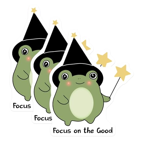 (3 Pack) Wizard Frog Decals - Magic Frog Art - Positive Saying Decor- 3 Inches On Longest Side - Easy Peel & Apply - Made in USA - 3MCS5309