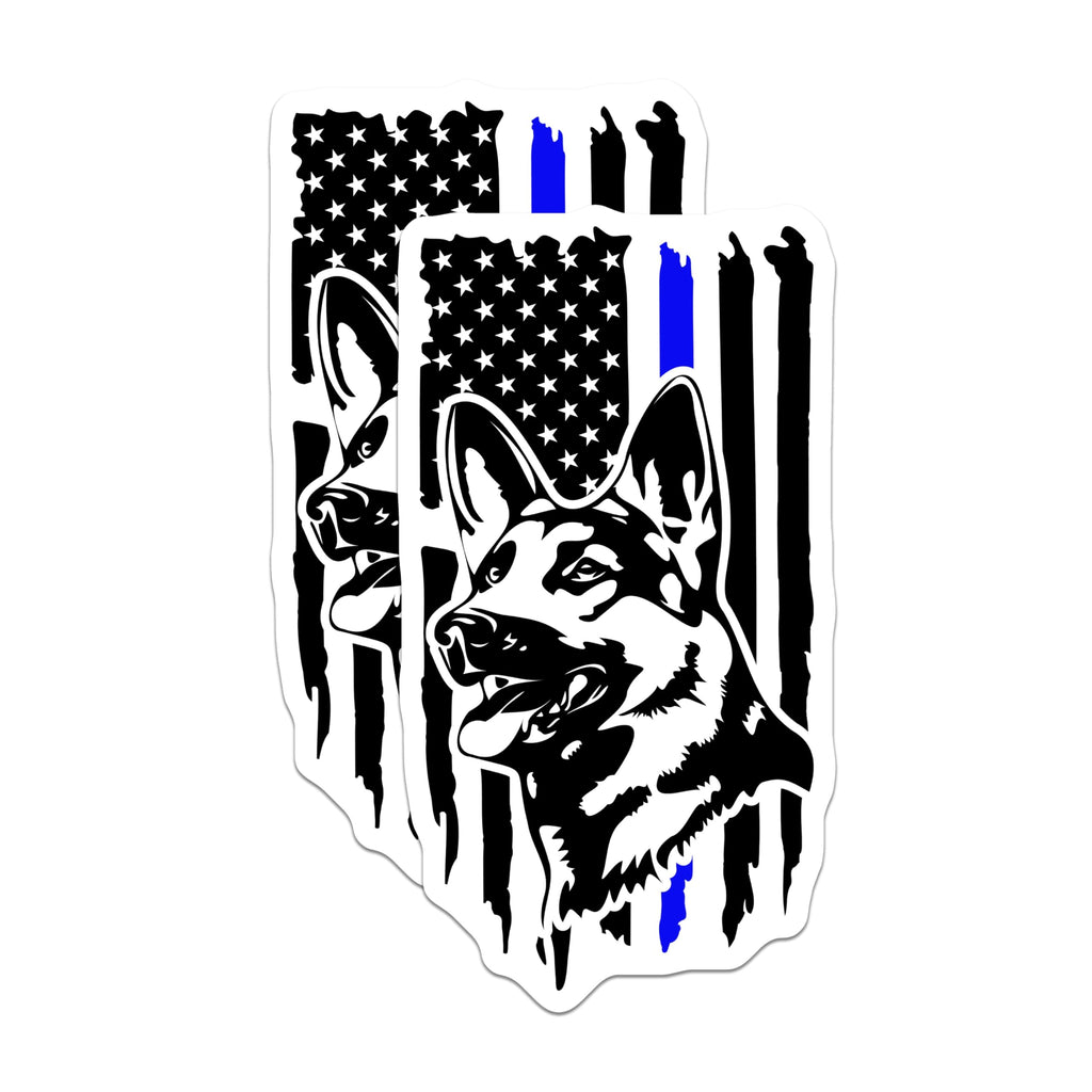 (2 Pack) German Shepherd Thin Blue Line Magnets - American Flag K9 Police Dog - Law Enforcement Patriot Dog Owner - 5 Inches On Longest Side - Thick Durable Magnet - Made in USA - MAG20826