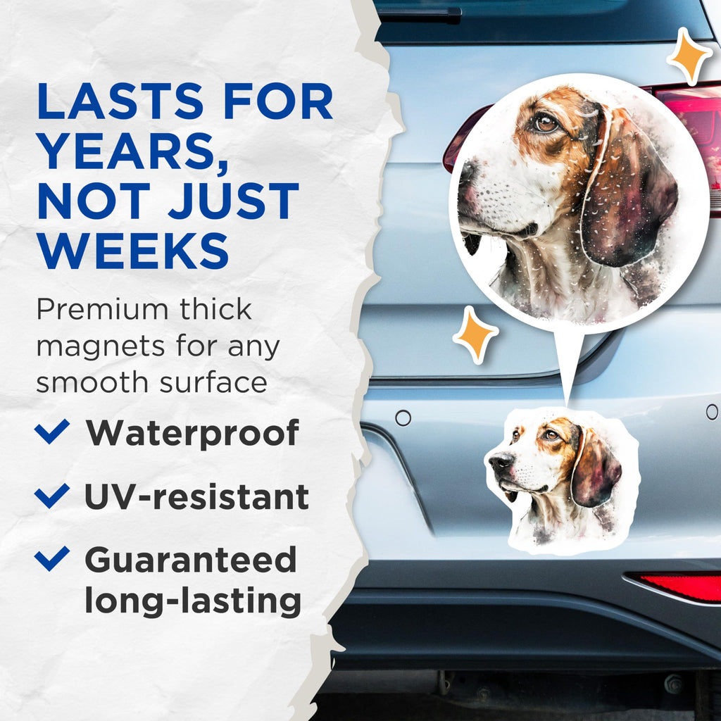(2 Pack) Watercolor Beagle Hound Magnets - Dog Lover Decor - Pet Owner Kitchen Art - 5 Inches On Longest Side - Thick Durable Magnet - Made in USA - MAG26527