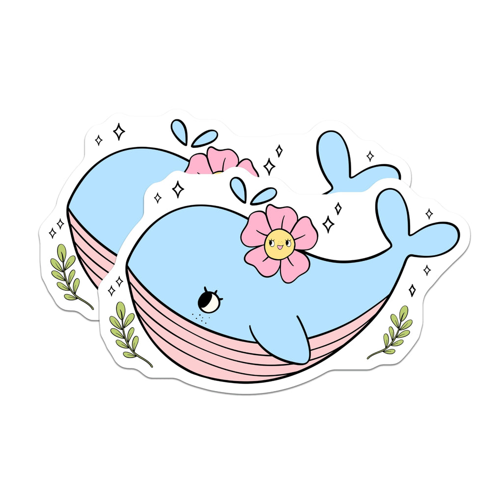(2 Pack) Kawaii Whale Magnets - Floral Marine Life Art - Happy Ocean Animal Decor - 5 Inches On Longest Side - Thick Durable Magnet - Made in USA - MAG21844