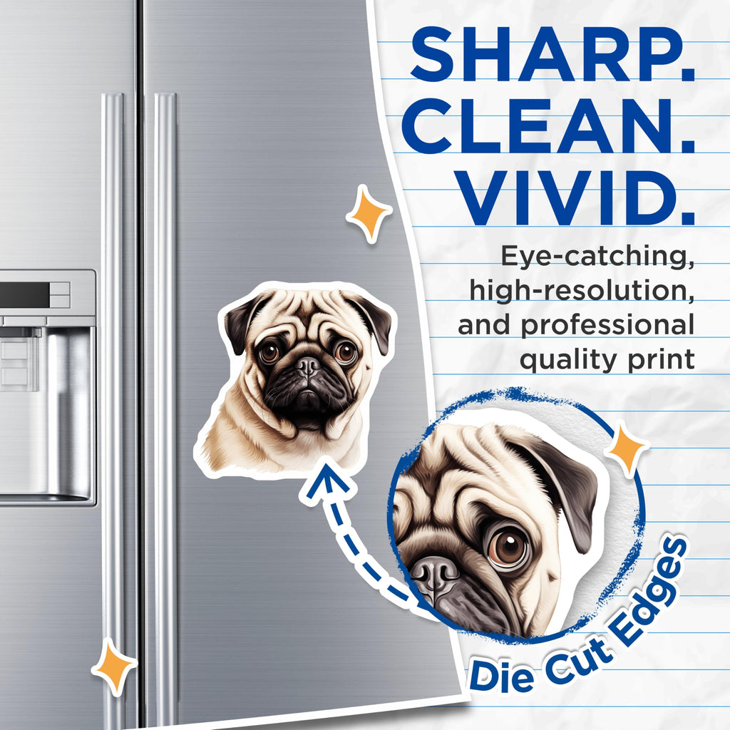 (2 Pack) Pug Dog Magnets - Cute Pet Lover Accessory - Refrigerator Decor Animal Art - 5 Inches On Longest Side - Thick Durable Magnet - Made in USA - MAG29733