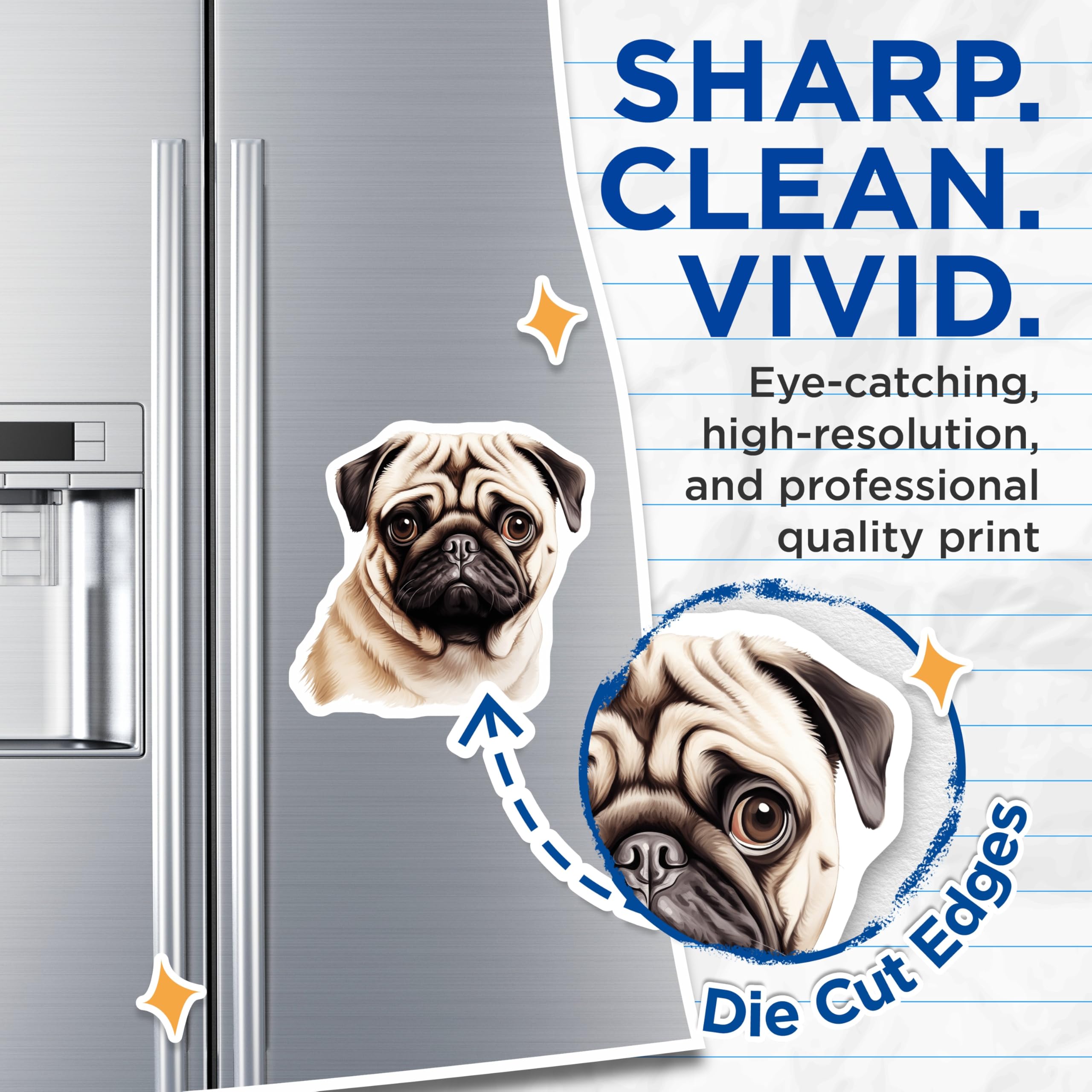 (2 Pack) Pug Dog Magnets - Cute Pet Lover Accessory - Refrigerator Decor Animal Art - 5 Inches On Longest Side - Thick Durable Magnet - Made in USA - MAG29733
