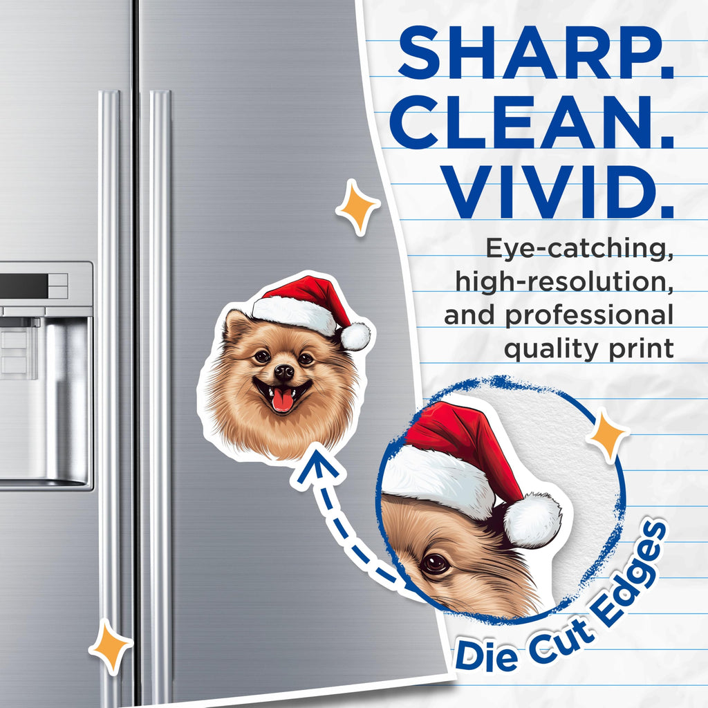 (2 Pack) Pomeranian Christmas Magnets - Santa Hat Dog Decor - Holiday Pet Lover Present - 5 Inches On Longest Side - Thick Durable Magnet - Made in USA - MAG26317