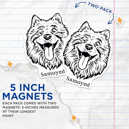 (2 Pack) Samoyed Dog Magnets - Animal Lover - Cute Pet Art for Fridge - 5" On Longest Side - for Cars, Fridges, Toolboxes - Made in USA - MAG4024