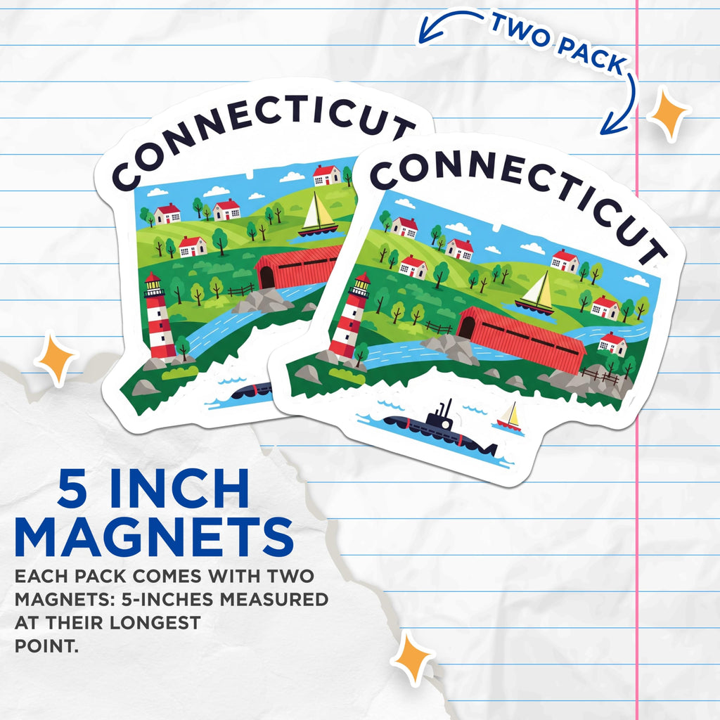 (2 Pack) Connecticut State Magnets - New England Scenery - Travel Souvenir Fridge Decors - 5" On Longest Side - Premium Magnet - for Cars, Refrigerators, Toolboxes, Lockers - Made in USA - MAG16040